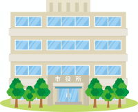 改葬許可申請を行う八王子市市役所の庁舎(イラスト)